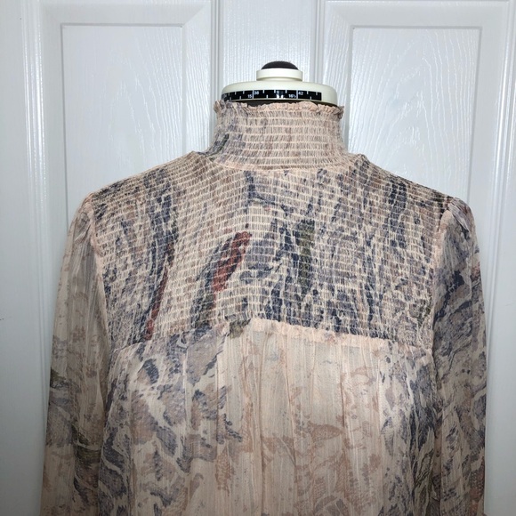 Olivaceous Snakeskin Print Long Sleeve Smoked Tiered Lined Swing Mini Dress M - Picture 3 of 16
